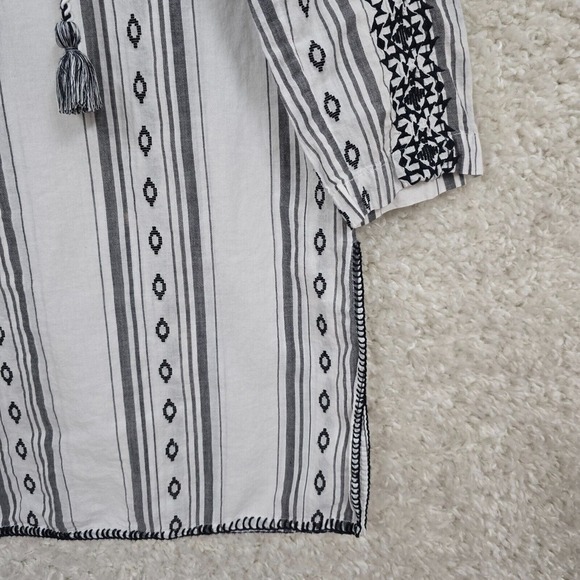 Roller Rabbit Top Womens S Gray White Tunic Tassel Long Sleeve Cotton Beach READ - Picture 2 of 15